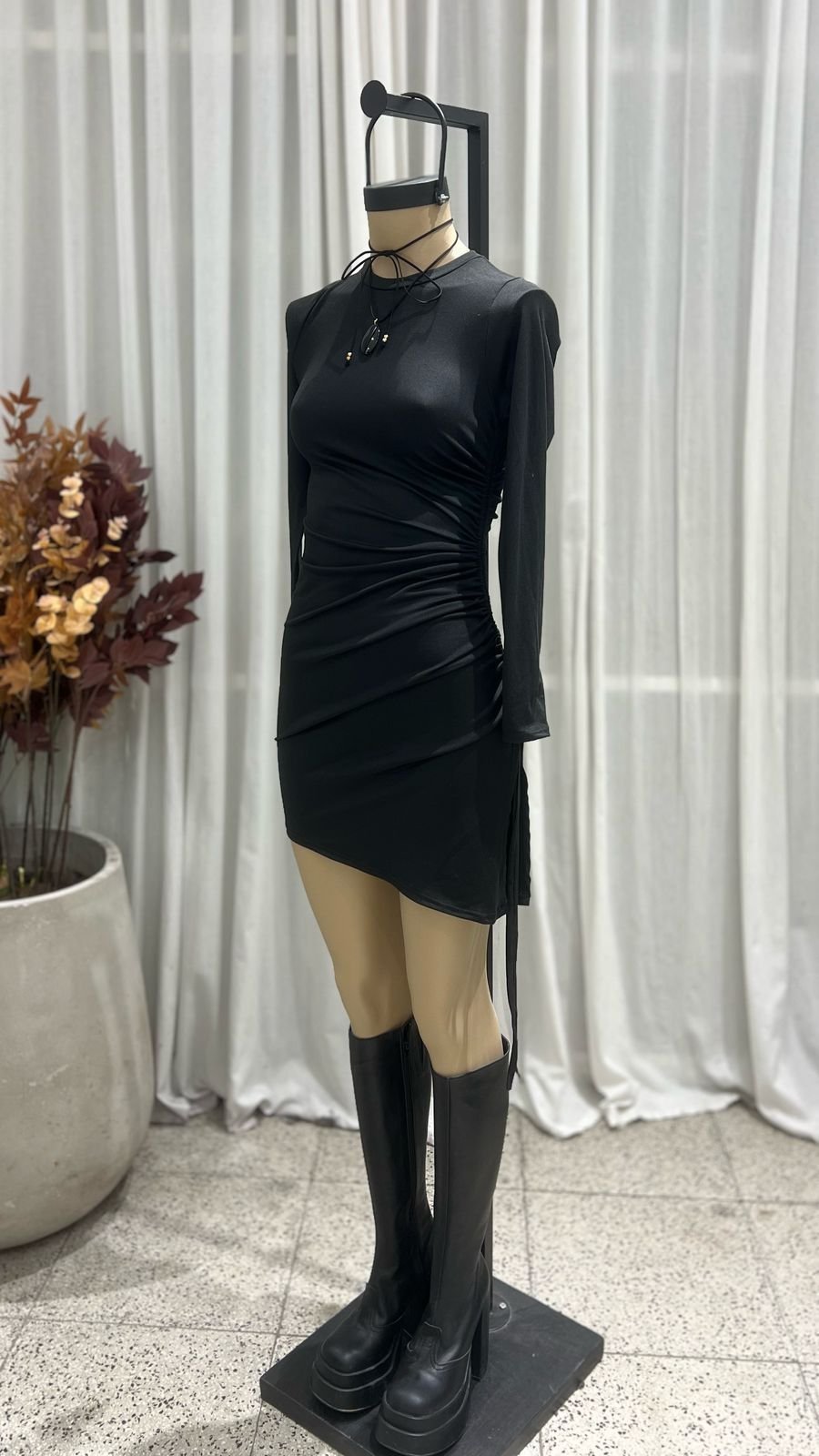 V18 - VESTIDO M/L FRUNCE IRREGULAR - MODAL GAMUZADO