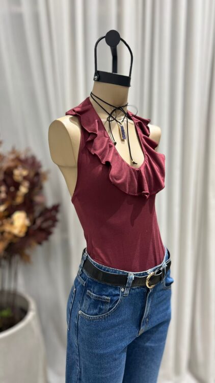 BB44 - BODY S/M CUELLO VOLADO - MODAL GAMUZADO - Imagen 2