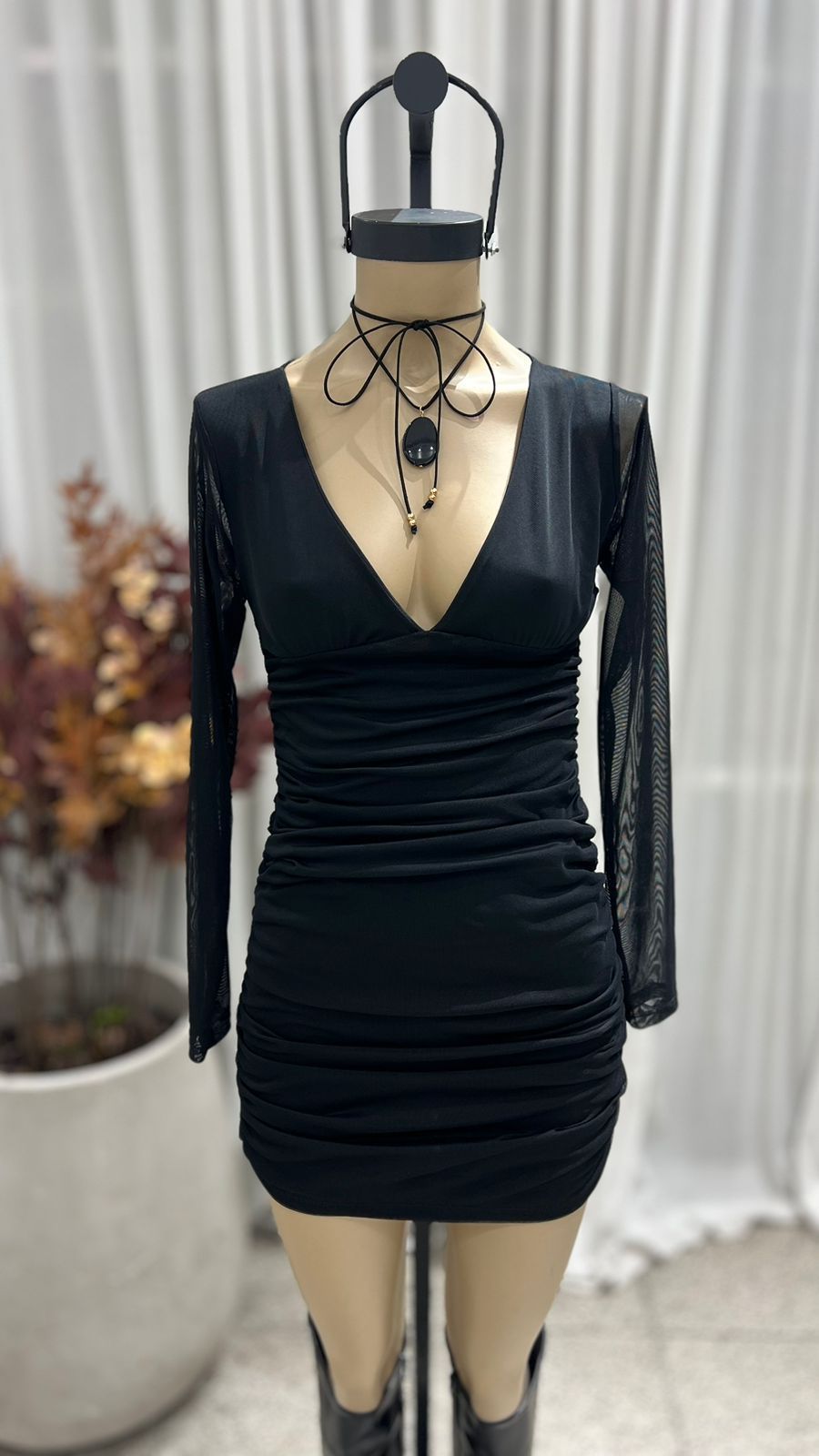 V40 - VESTIDO M/L ESCOTE V FRUNCE - MODAL GAMUZADO TUL