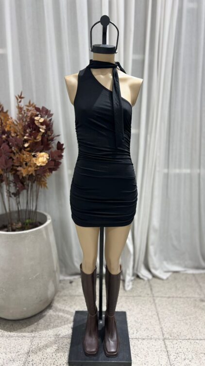 V64 - VESTIDO UN HOMBRO LAZO FRUNCE – MODAL GAMUZADO - Imagen 5