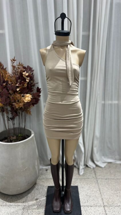V64 - VESTIDO UN HOMBRO LAZO FRUNCE – MODAL GAMUZADO - Imagen 4