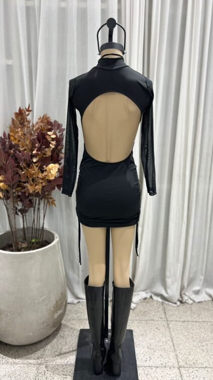 V68 - VESTIDO POLERA SIN ESPALDA FRUNCE MANGA TUL - MODAL GAMUZADO - Imagen 3