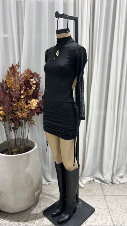 V68 - VESTIDO POLERA SIN ESPALDA FRUNCE MANGA TUL - MODAL GAMUZADO - Imagen 2