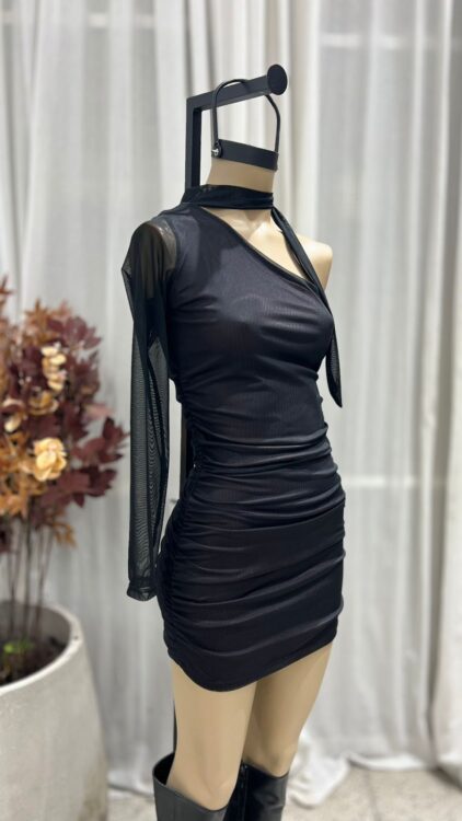 V71 - VESTIDO UNA MANGA TUL LAZO FRUNCE – MICROTUL FORRERIA - Imagen 6