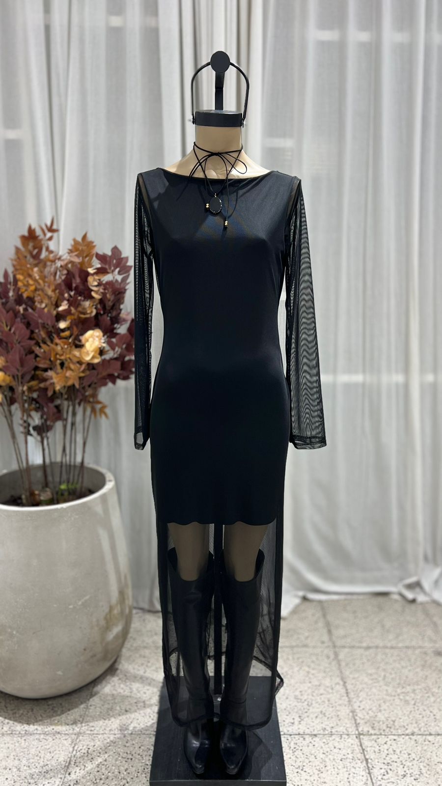 V72 - MAXIVESTIDO M/L SIN ESPALDA TIRA - MICROTUL