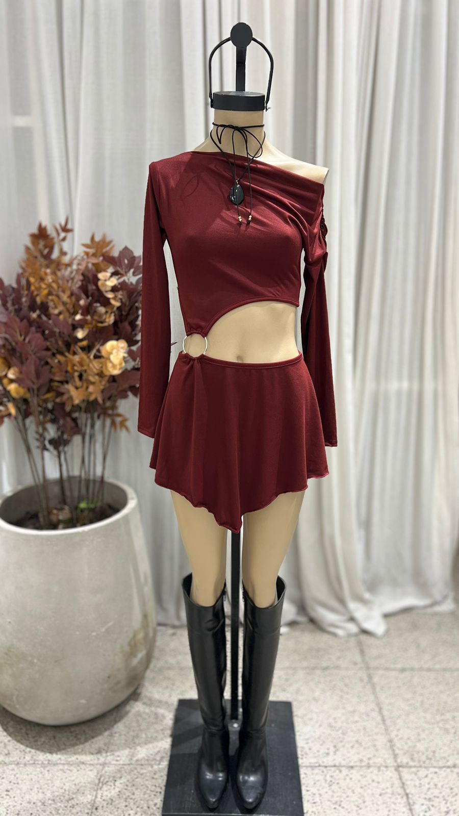 V75 - VESTIDO M/L RECORTE CINTURA ARGOLLA - MODAL GAMUZADO