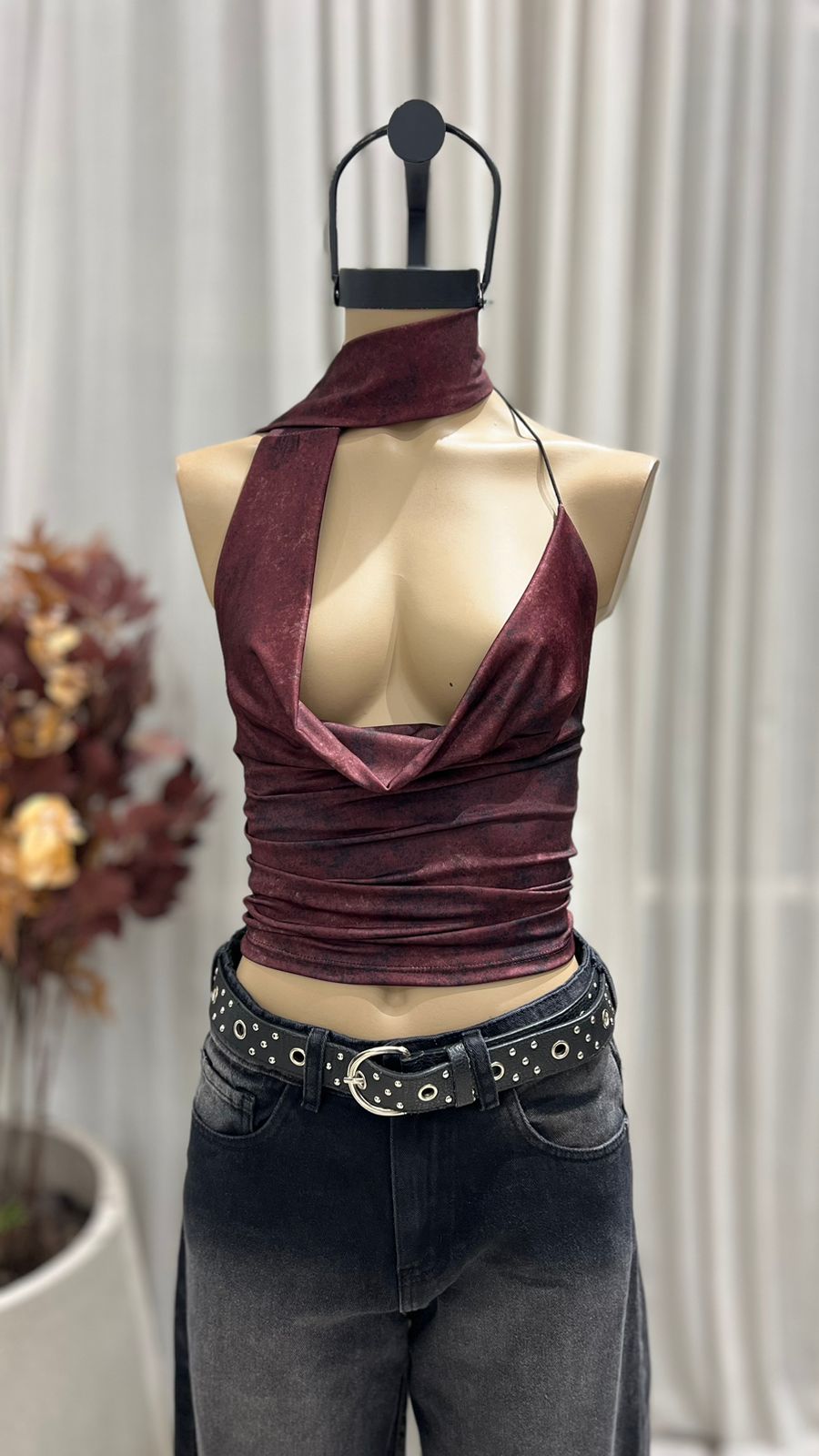 T217 - TOP BUCHE CORDON LAZO - MICROFIBRA ESTAMPADA