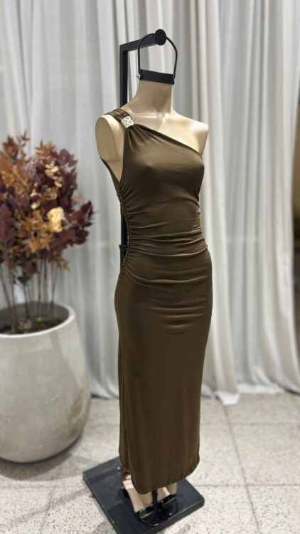V76 - MAXIVESTIDO UN HOMBRO ACCESORIO "ATHENA" - MODAL GAMUZADO - Imagen 5