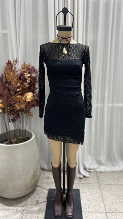 V80 - VESTIDO M/L FORRERIA DELANTERA - ENCAJE ARIA - Imagen 5