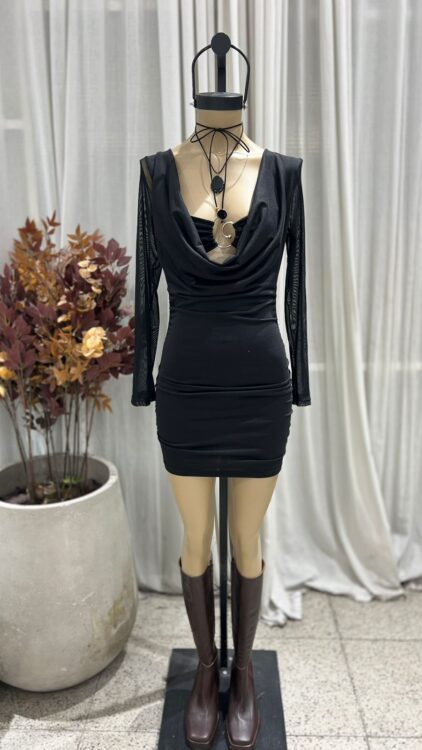 V79 - VESTIDO M/L BANDO ESPIRAL MANGA TUL - MODAL GAMUZADO - Imagen 3