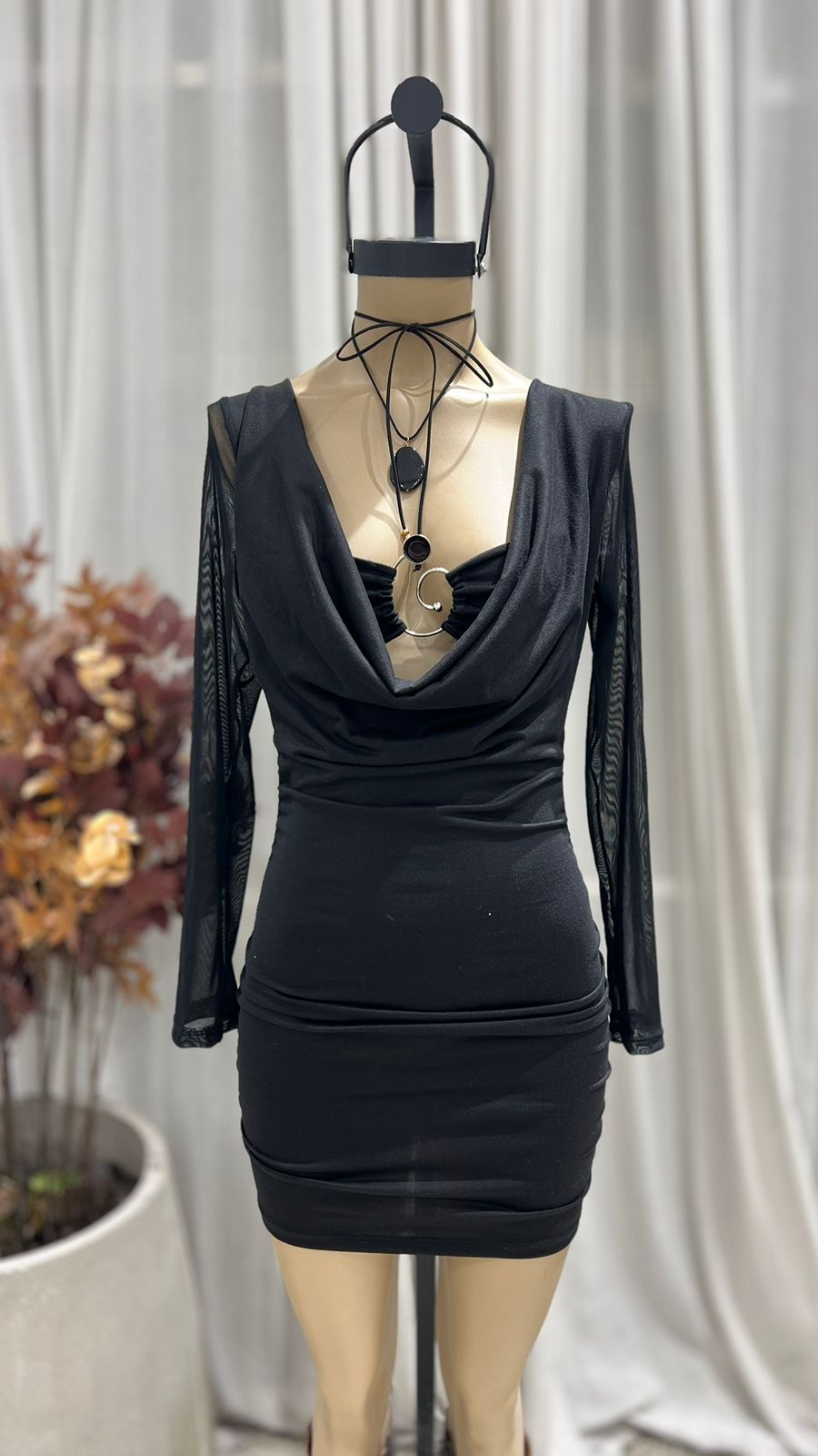 V79 - VESTIDO M/L BANDO ESPIRAL MANGA TUL - MODAL GAMUZADO