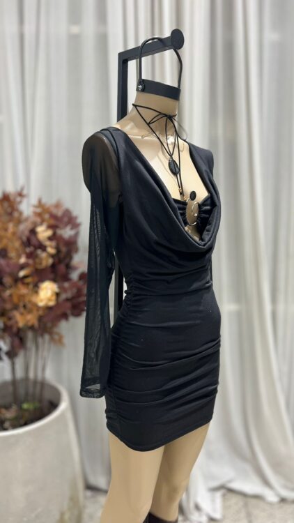 V79 - VESTIDO M/L BANDO ESPIRAL MANGA TUL - MODAL GAMUZADO - Imagen 2