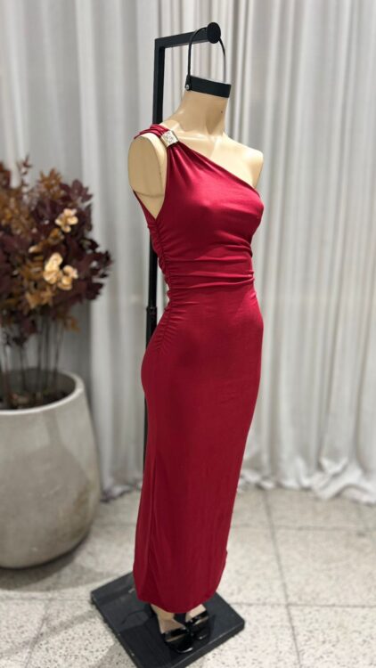 V76 - MAXIVESTIDO UN HOMBRO ACCESORIO "ATHENA" - MODAL GAMUZADO - Imagen 4