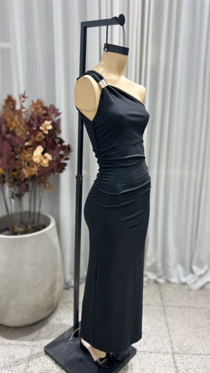 V76 - MAXIVESTIDO UN HOMBRO ACCESORIO "ATHENA" - MODAL GAMUZADO - Imagen 2
