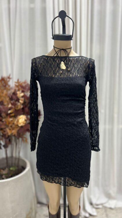 V80 - VESTIDO M/L FORRERIA DELANTERA - ENCAJE ARIA