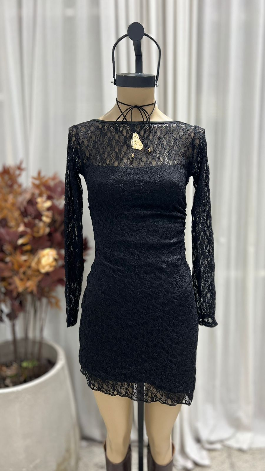 V80 - VESTIDO M/L FORRERIA DELANTERA - ENCAJE ARIA