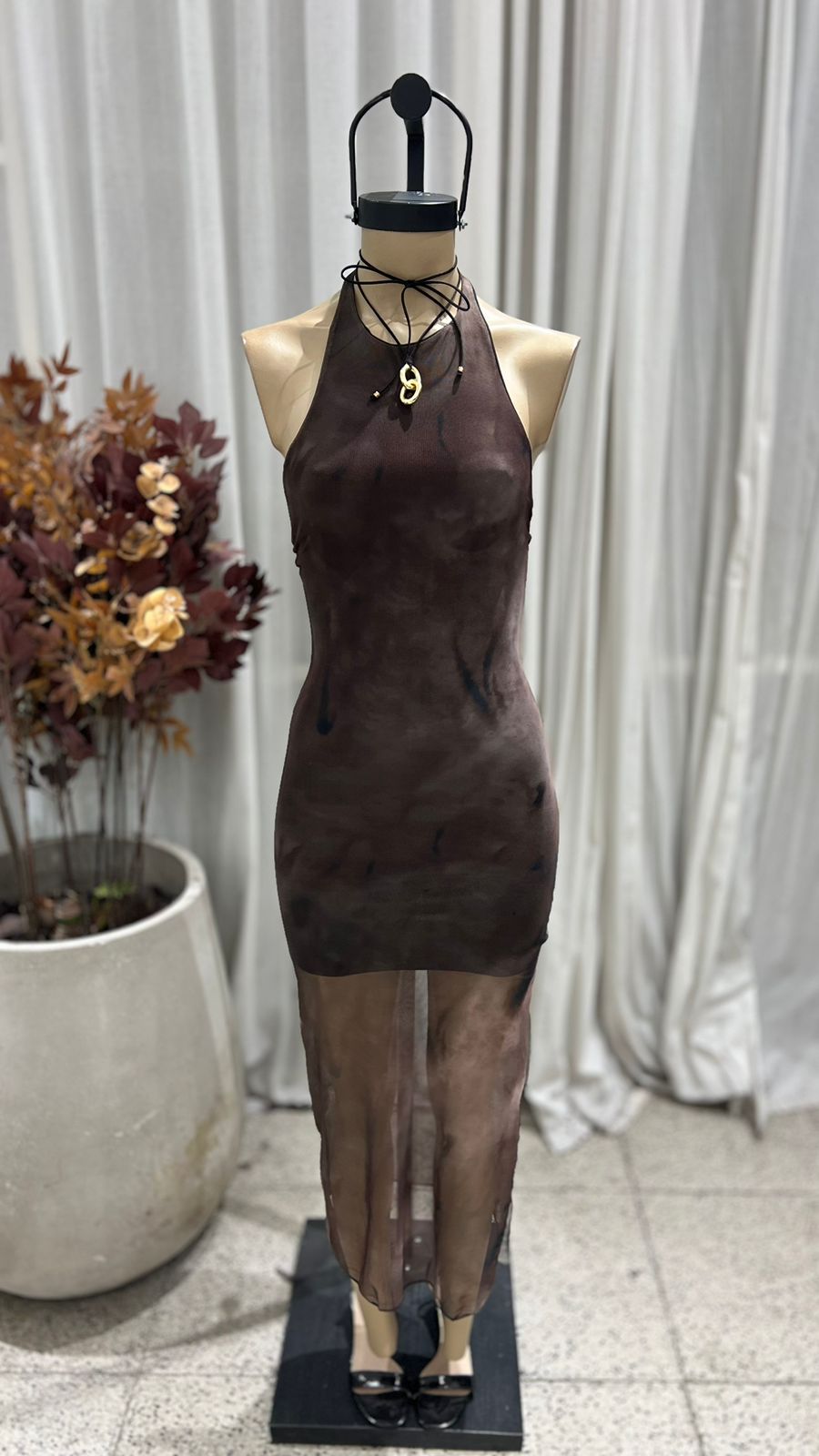 V81 - MAXIVESTIDO HALTER - MICROTUL SUBLIMADO
