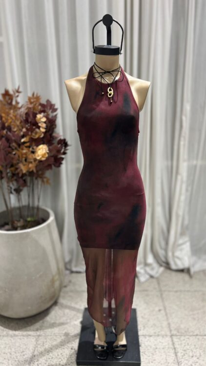 V81 - MAXIVESTIDO HALTER - MICROTUL SUBLIMADO - Imagen 4