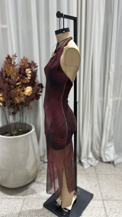 V81 - MAXIVESTIDO HALTER - MICROTUL SUBLIMADO - Imagen 5