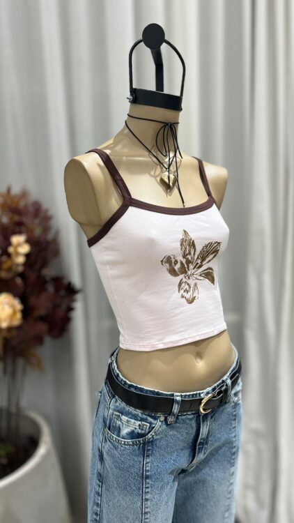 T244 - TOP S/M CONTRATONO FLOR – ALGODON LYCRA - Imagen 2