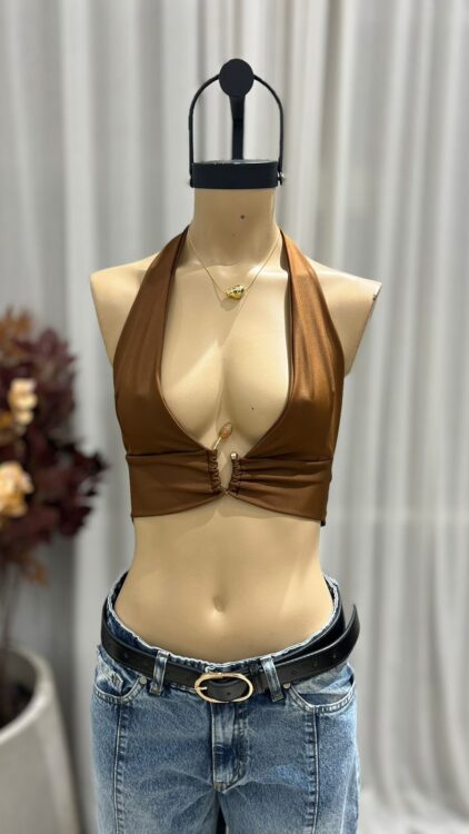 T255 - TOP MARILYN CORTO ARGOLLA PIEDRA - MICROFIBRA - Imagen 4