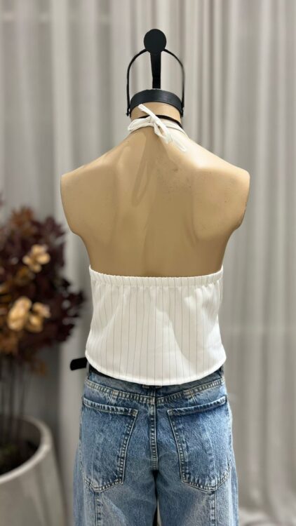 T257 - TOP TIRA DOBLE BOTON - CREP RAYADO - Imagen 3
