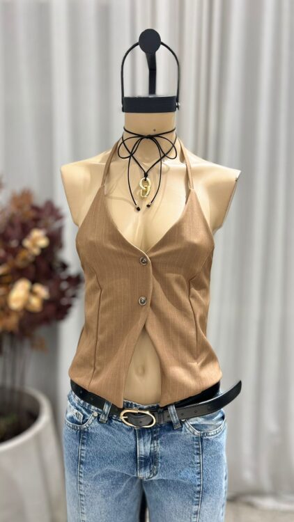 T257 - TOP TIRA DOBLE BOTON - CREP RAYADO - Imagen 6