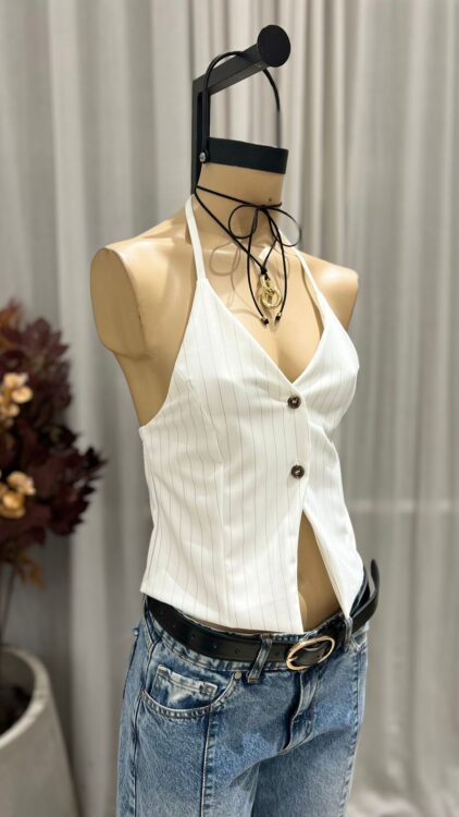 T257 - TOP TIRA DOBLE BOTON - CREP RAYADO - Imagen 2