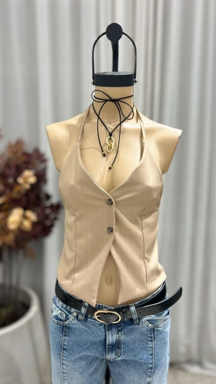 T257 - TOP TIRA DOBLE BOTON - CREP RAYADO - Imagen 5