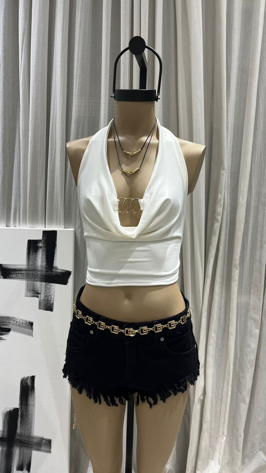 T344-1 - TOP MARILYN BUCHE TRIPLE ARGOLLA (ACC. GOLD) - MICROFIBRA - Imagen 4