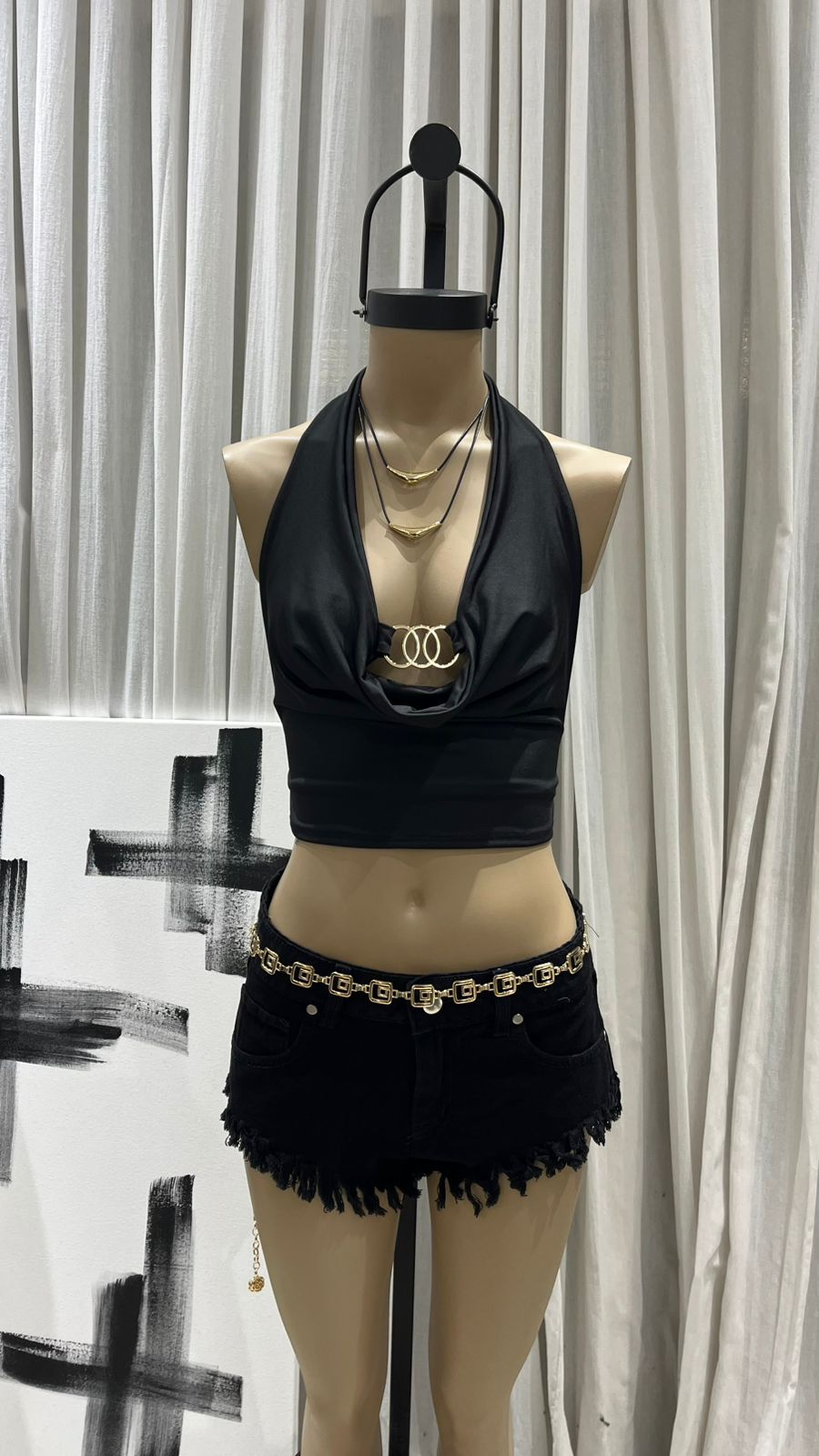 T344-1 - TOP MARILYN BUCHE TRIPLE ARGOLLA (ACC. GOLD) - MICROFIBRA - Imagen 3