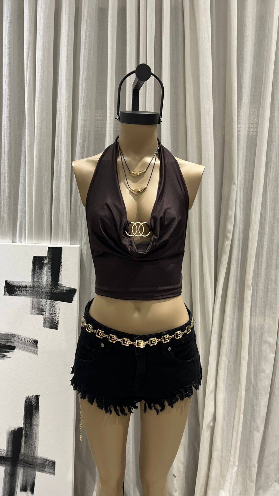 T344-1 - TOP MARILYN BUCHE TRIPLE ARGOLLA (ACC. GOLD) - MICROFIBRA