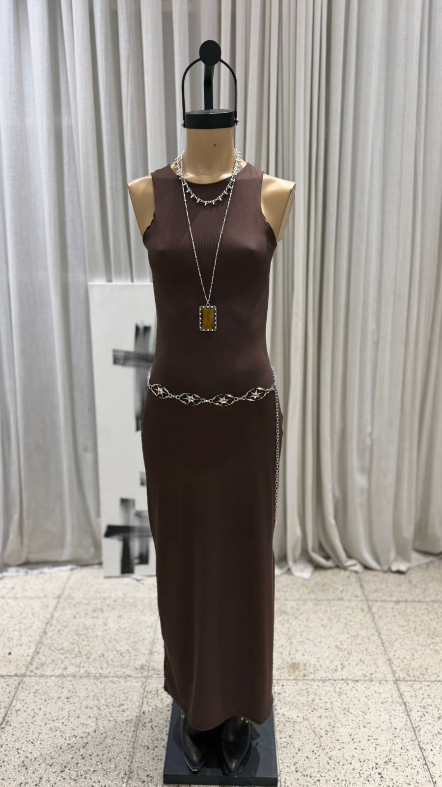 V127 - MAXIVESTIDO HALTER S/M - MORLEY ALGODON