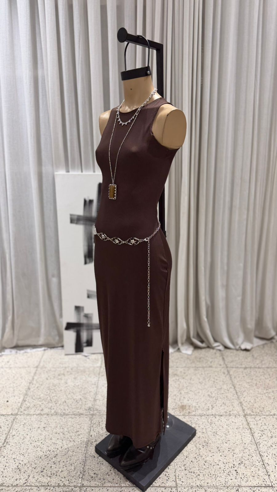 V127 - MAXIVESTIDO HALTER S/M - MORLEY ALGODON - Imagen 3