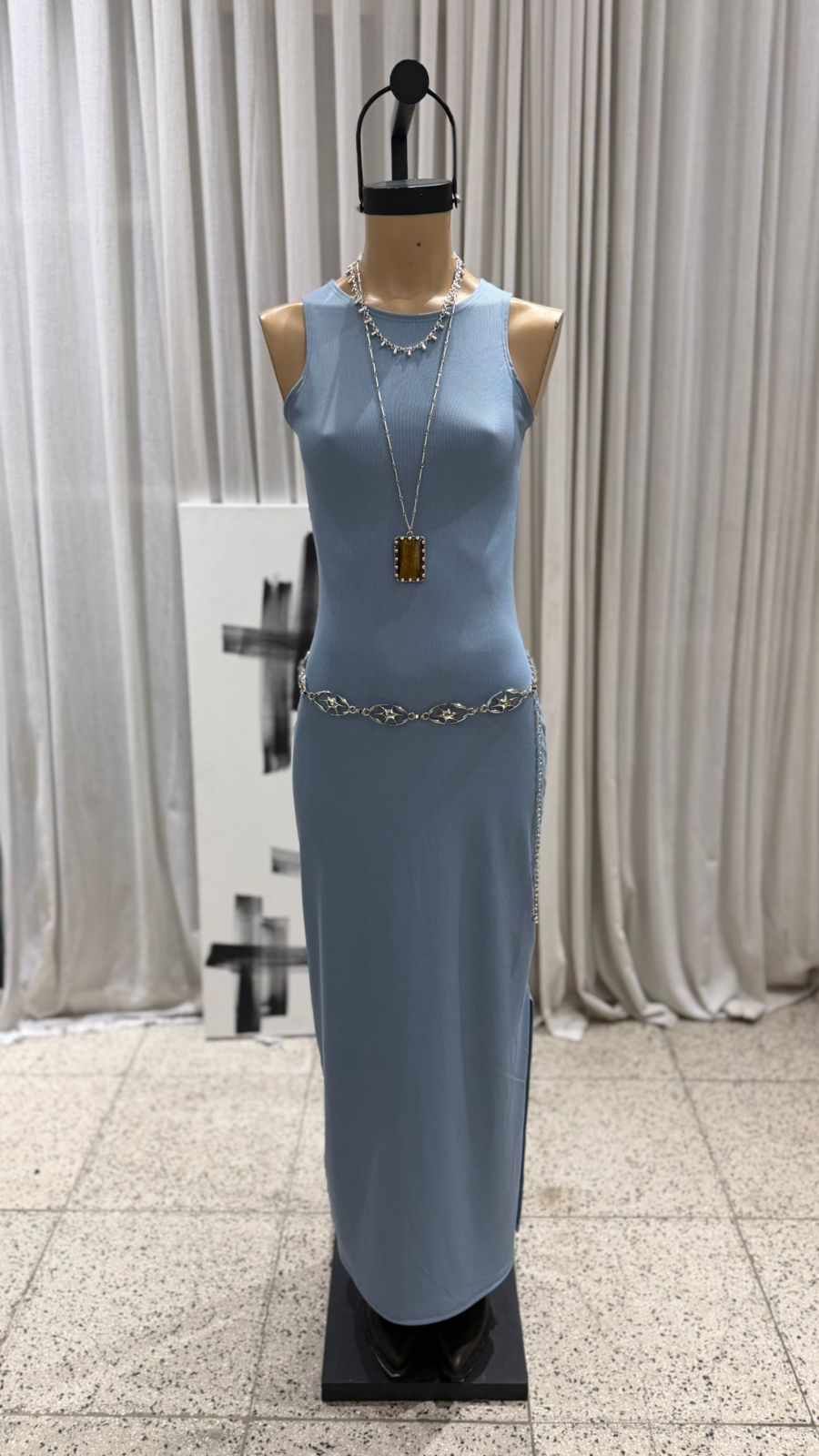 V127 - MAXIVESTIDO HALTER S/M - MORLEY ALGODON - Imagen 7