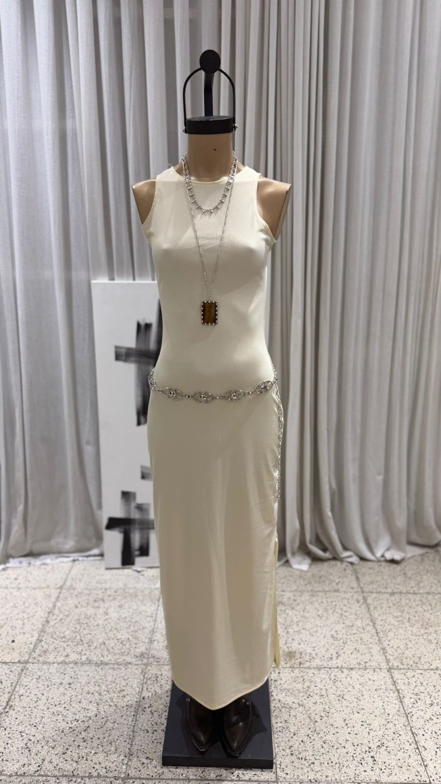 V127 - MAXIVESTIDO HALTER S/M - MORLEY ALGODON - Imagen 8