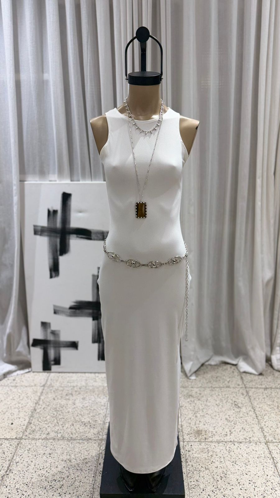 V127 - MAXIVESTIDO HALTER S/M - MORLEY ALGODON - Imagen 5