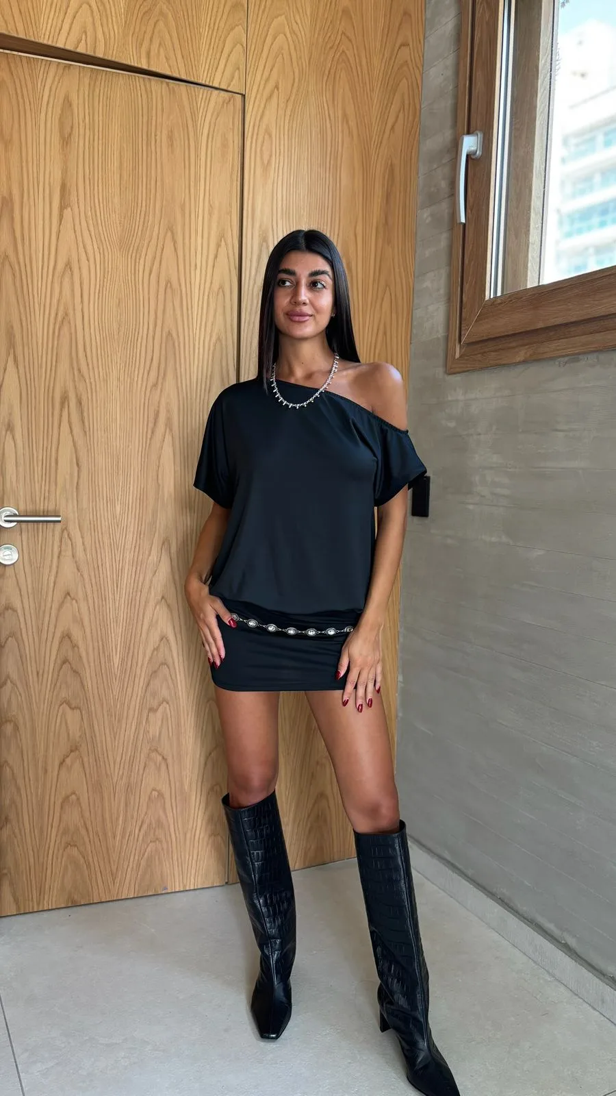 26/V11 - VESTIDO M/C HOMBRO CAIDO ELASTICO EN CINTURA - MICROFIBRA