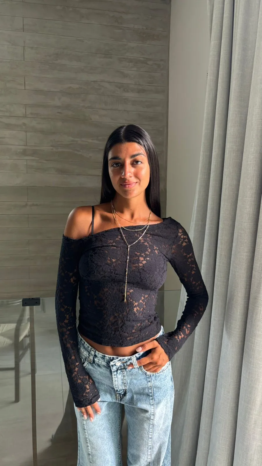 26/T25 - TOP M/L HOMBRO CAIDO - ENCAJE FLOCK - Imagen 3