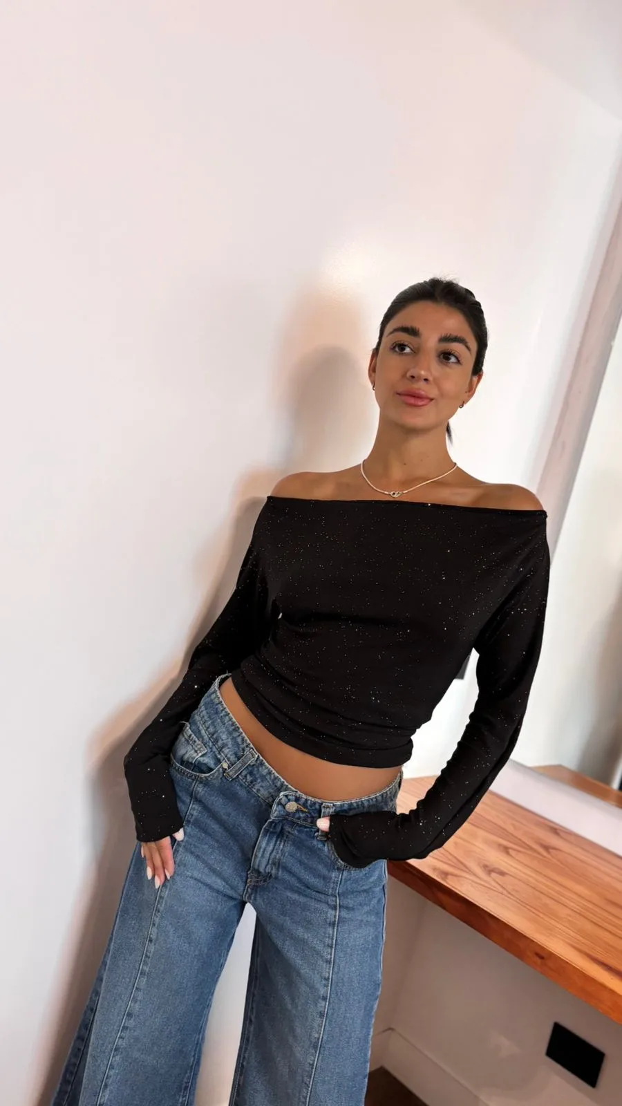 26/T41 - TOP UN HOMBRO M/L - LANILLA SPARKLE