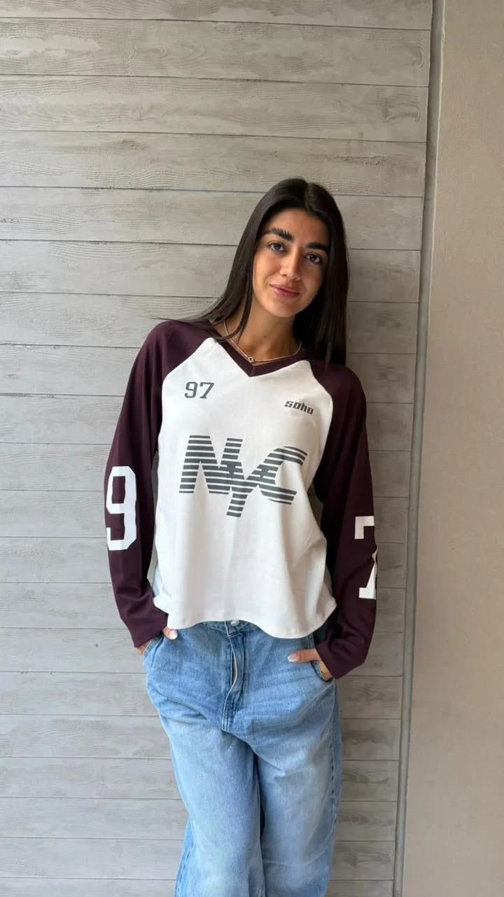 26/R17 - REMERA M/L RANGLAN "NYC" - RIBB ALGODON