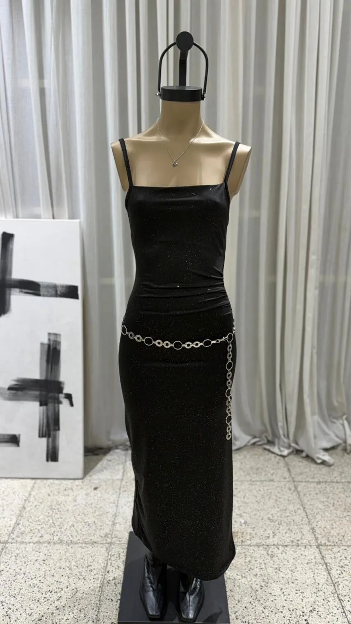 26/V28 - MAXIVESTIDO RECTO C/TAJO - MICROFIBRA SPARKLE