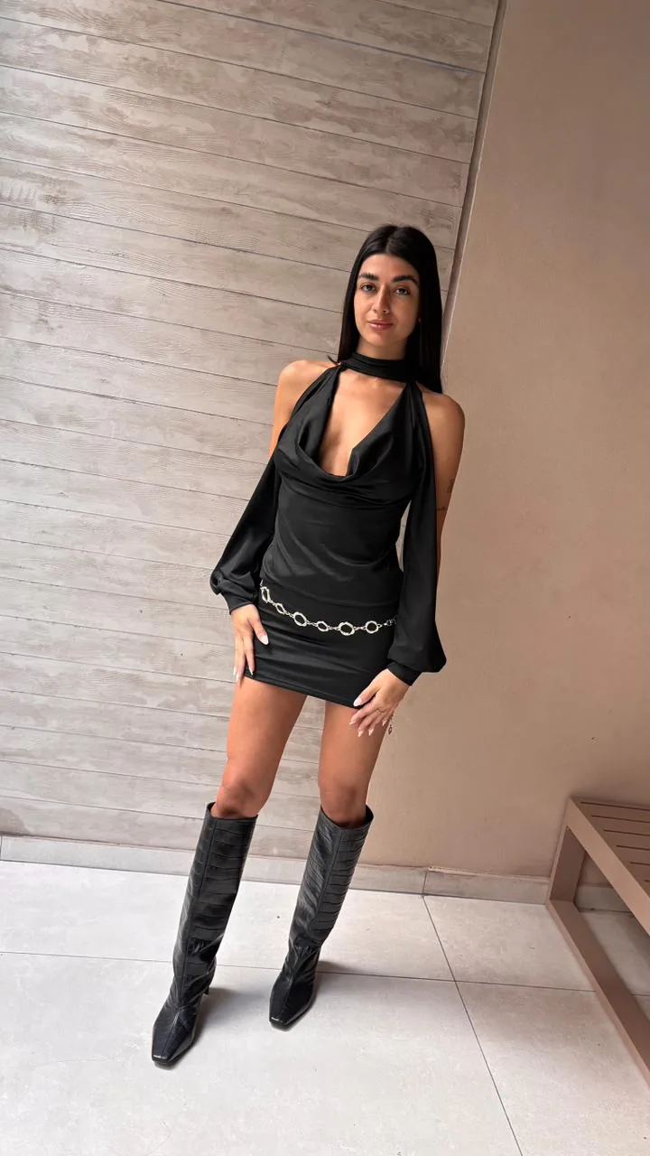 26/V37 - VESTIDO CHOKER MANGAS COLGANTES - MICROFIBRA