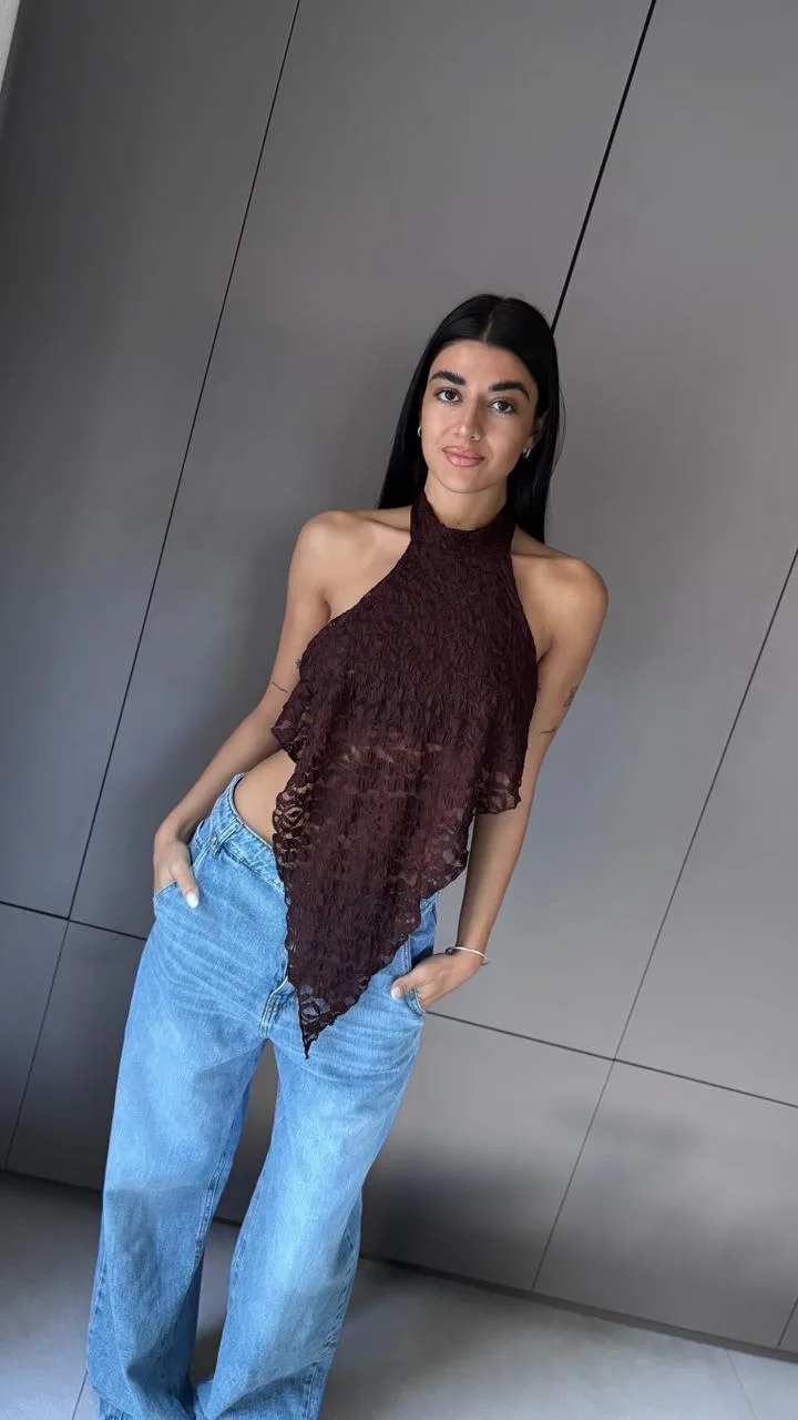 26/T96 - TOP CHOKER PICO S/ESPALDA - ENCAJE