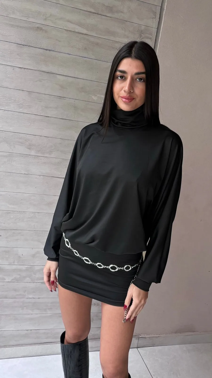 26/V53 - VESTIDO M/L POLERA S/ESPALDA - MICROFIBRA