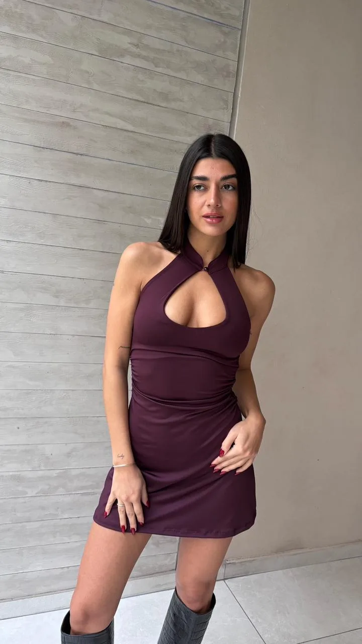 26/V55 - VESTIDO HALTER S/ESP FRUNCE CUELLO MAO - MICROFIBRA
