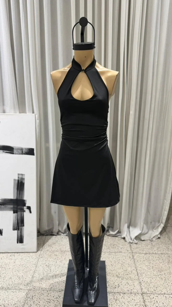 26/V55 - VESTIDO HALTER S/ESP FRUNCE CUELLO MAO - MICROFIBRA - Imagen 5