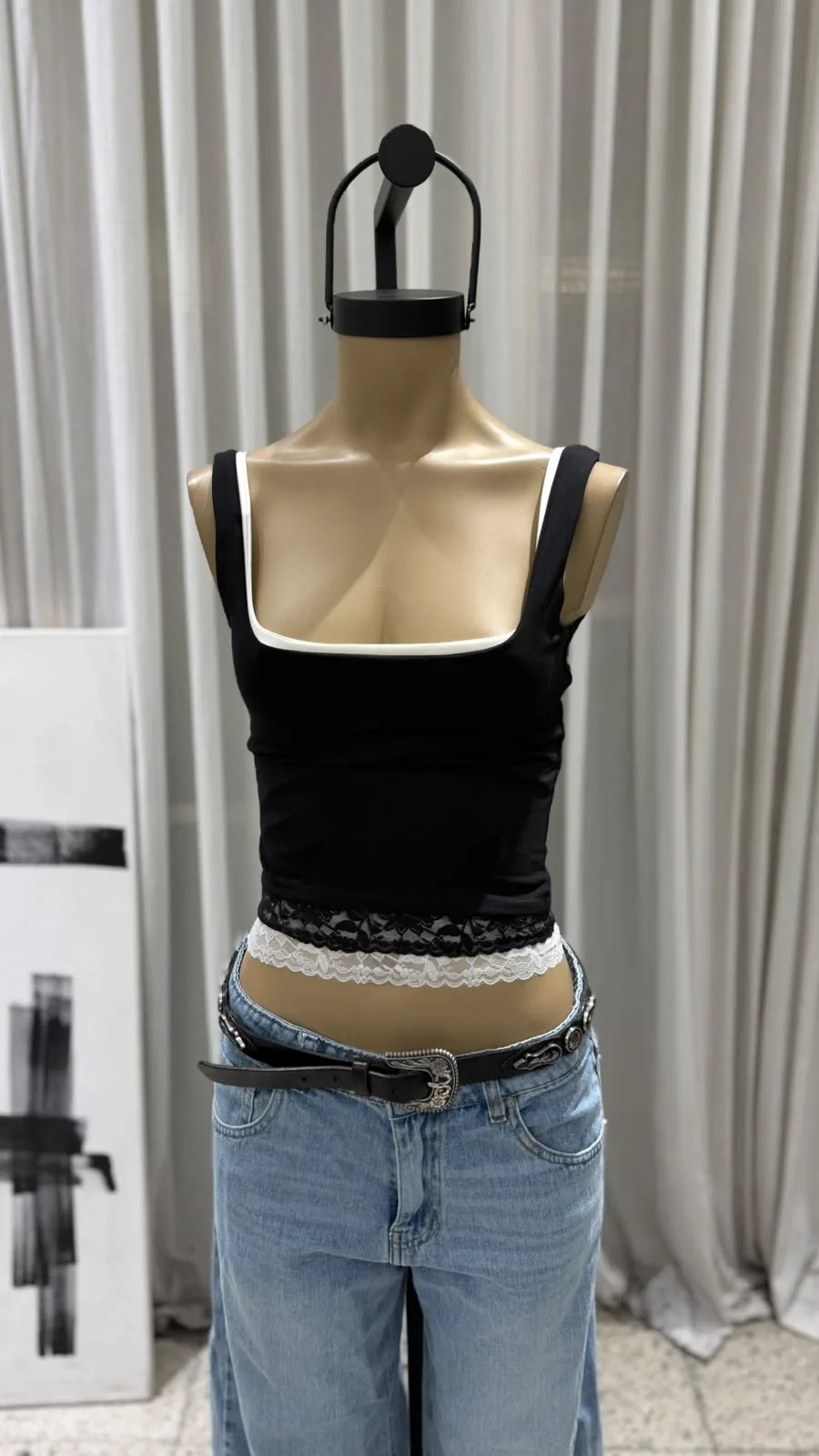 26/T1001 - TOP CUELLO CUADRADO PUNTILLA CINTURA - ALGODON LYCRA