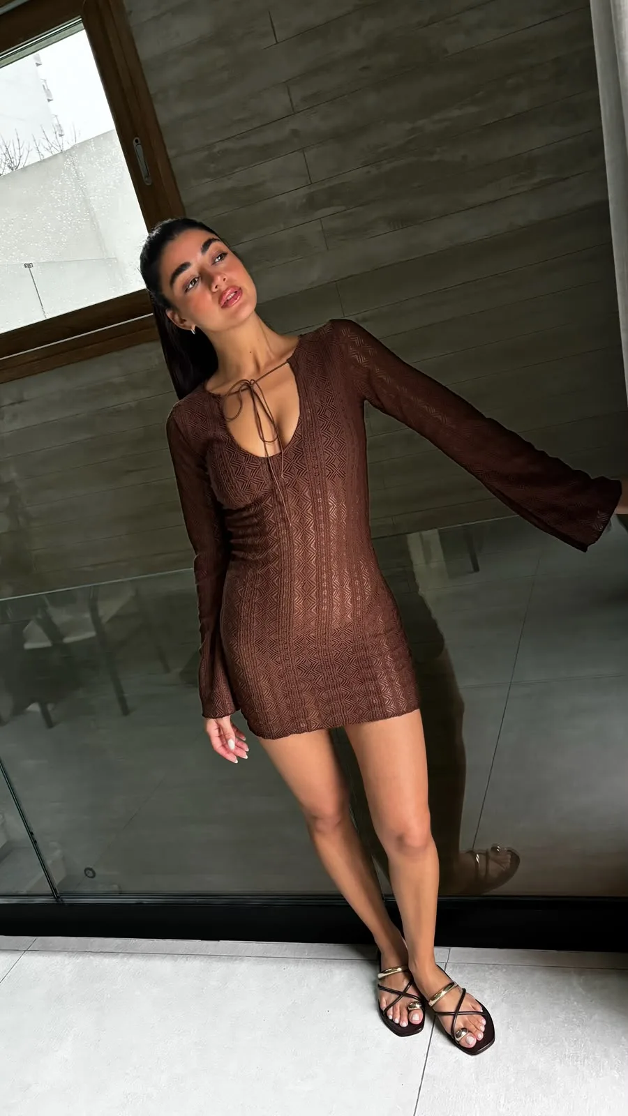26/V82 - VESTIDO M/L ESCOTE GOTA TIRA - TEJIDO MELBOURNE