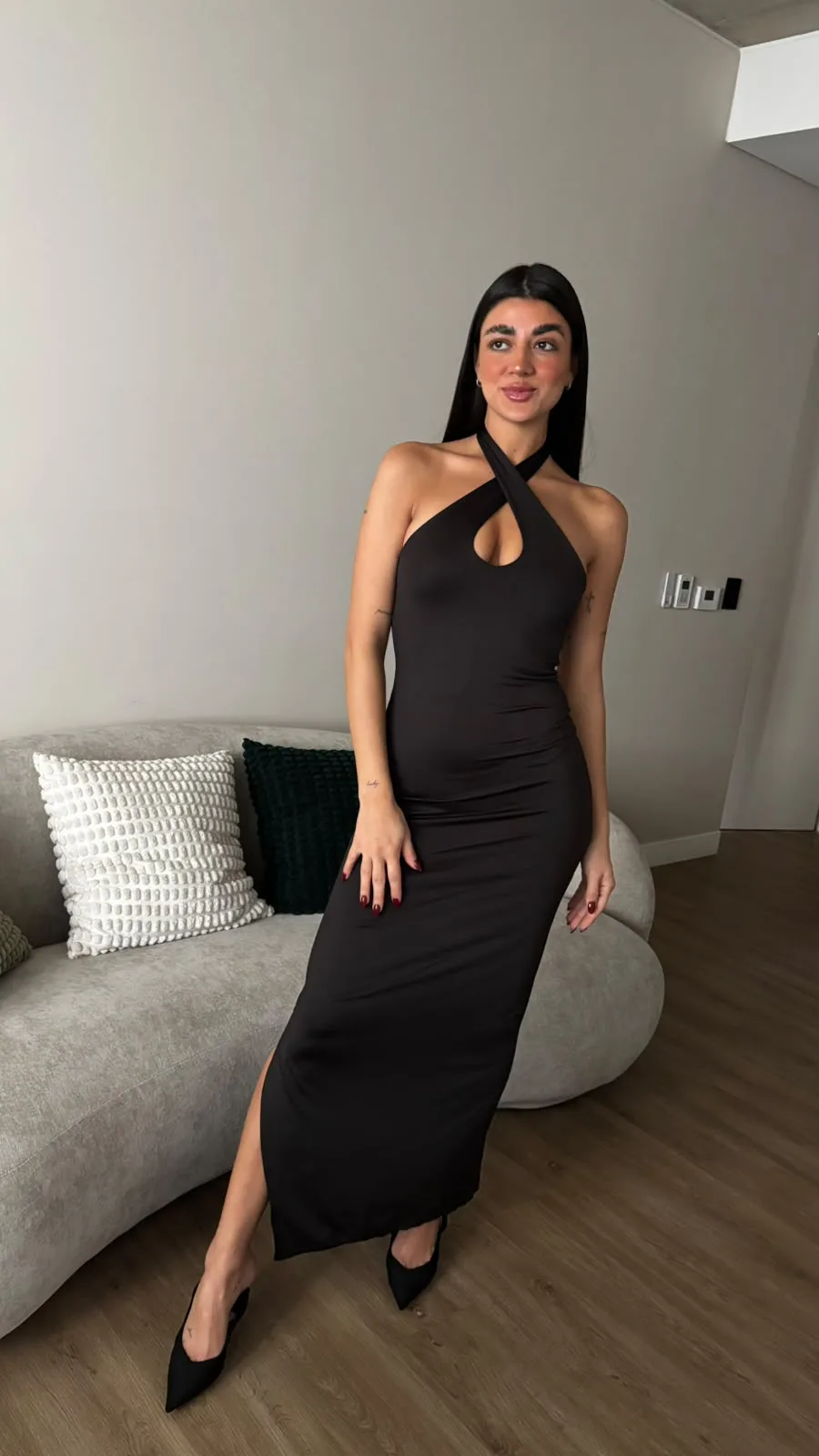 26/V92 – MAXIVESTIDO ESCOTE DOBLADO GOTA – MICROFIBRA